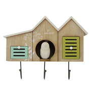 Perchero de madera 3 plazas 2 cajones casitas cm30x23x9,5