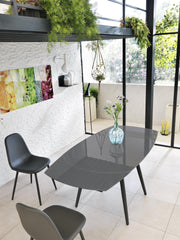 Mesa extensible de cristal templado con tapa gris 120/180x90h cm