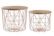 Juego de 2 Mesas de Centro con Recipiente y Tejido Cobre