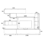 Pared equipada con dos solapas y cuatro muebles altos Roble Blanco TRONADOR 260x42x h210 cm