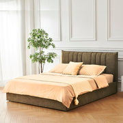 Cama Matrimonial Saturno Tela Marrón Cabecero Costuras Verticales 160x190 cm