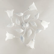 Lámpara de techo en hierro plateado blanco cinco luces Alabastro vidrio blanco 70x h20 cm