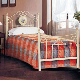 Cama individual en hierro forjado trabajado color marfil 90x202xh.110 cm