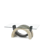 Mesa de centro con tapa de cristal templado y patas beige/gris 120x70x41h cm