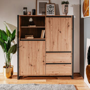 Aparador alto cajones compartimento abierto quecia antacite perfiles cm 120 x 40 x 140 h