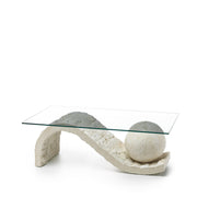Mesa de centro beige transparente 70 cm x 120 cm A. 37 cm