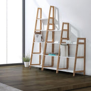 Librería en madera de bambú estantes en mdf lacado blanco mate cm 62.5x 40xh. 180