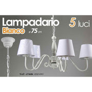 Candelera blanca en mal estado con 5 lámparas de tela 75 cm