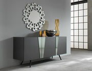 Aparador de 3 puertas en melamina gris oscuro con inserto de espejo de 50x180xh. 80cm