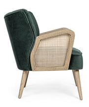 Sillón vintage de madera de terciopelo verde Virna