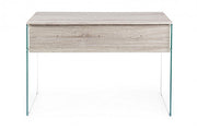 Escritorio de diseño Armos en madera natural 1 cajón y patas cristal 110x55x 76h cm