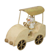 Coche de metal con muñeco de nieve dorado cm16x7h15