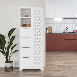 Mueble multiusos Yada maxi blanco con puerta decorada, 4 cajones y 2 nichos