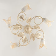 Lámpara de techo de hierro Marfil Oro Blanco Ámbar vidrios cinco luces 70x h20 cm