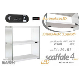 Scaffale in vetro e mdf a led con bluetooth bianco cm 74 x 29 x 81 h