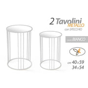 Conjunto de dos mesas auxiliares de metal blanco con tablero de espejo