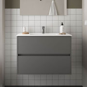 Mueble de baño suspendido Claros90 gris mate con lavabo 2 cajones 90x45x56h