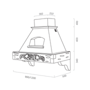 Campana de cocina rústica GIADA MAX blanca con estructura de madera incrustación color tabaco 90 cm