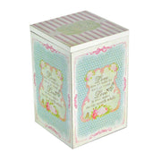 Caja de té de madera rectangular rayas rosa Delice cm11,5x11,5h18