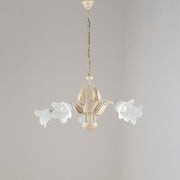 Araña de hierro Marfil Oro cinco luces Alabastro Cristal blanco 68x h43 cm