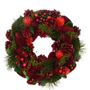 Corona roja con piñas ø45 cm