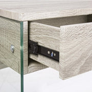 Escritorio de diseño Armos en madera natural 1 cajón y patas cristal 110x55x 76h cm