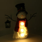 Muñeco de nieve de resina con farol blanco con led cm37x19h44