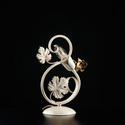 Lámpara de mesa de hierro marfil con decoraciones decape y rosas doradas una luz 21x h30 cm