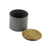 Tarro de metal con tapa de madera gris cmø12h13
