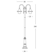 Farola con estructura de 2 luces en aluminio inyectado negro y altura 230 cm