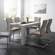 Mesa de comedor color cemento con inserto reversible blanco o negro 138x80xh.74 cm
