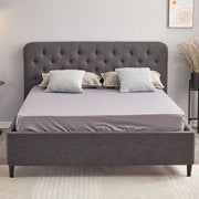 Cama matrimonial con almacenamiento Idra gris oscuro cabecero con botones L 170 x P 207,5 x A 114 cm