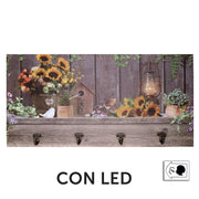 Percha de madera 4 plazas con led girasol cm60x30x1,8
