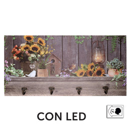 Percha de madera 4 plazas con led girasol cm60x30x1,8