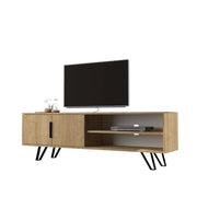 Mueble TV de roble con detalles de hierro fundido 160x35xh.49 cm