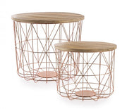 Juego de 2 Mesas de Centro con Recipiente y Tejido Cobre