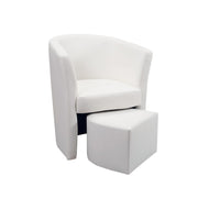 Sillón tapizado tapizado en ecopiel blanca y puf extraíble 64x63xh.76