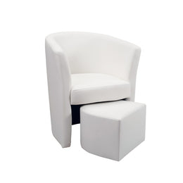 Sillón tapizado tapizado en ecopiel blanca y puf extraíble 64x63xh.76
