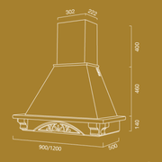 Campana de cocina rústica DOLCE VITA blanca con estructura de madera con incrustaciones color tabaco 90 cm
