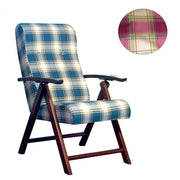 Sillón regulable 4 posiciones en madera y tejido a cuadros burdeos 65x70xh.87 cm