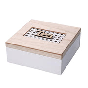 Caja de té de madera cuadrada 4 compartimentos cm18x18h7