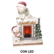 Chimenea led resina blanca muñeco de nieve cm41x22,5h52