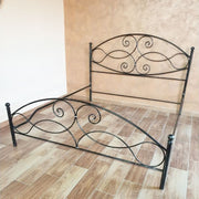 Cama doble de hierro forjado con reposapiés plateado negro NARCISO 170x202x h131.5 cm
