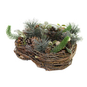 Portavelas con piñas y bayas blancascm19x19h9,5