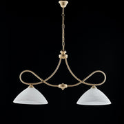 Candelabro de hierro decape marfil dos luces pantallas de vidrio de alabastro blanco 92x h50 cm