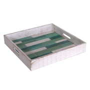 Bandeja marinera cuadrada madera blanca verde cm37x37h6