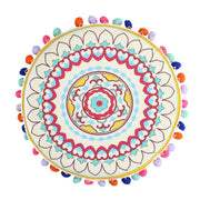 Puf de terciopelo amarillo naranja con pompón