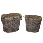 Cesta para leña de mimbre ovalada con 1-2 asas forrada de yute natural cm57x46h46