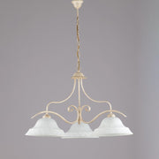 Araña clásica en hierro Marfil Oro Blanco vasos tres luces 30x h53 cm