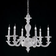 Lámpara de araña de madera y pulpa blanca en mal estado de 6 luces